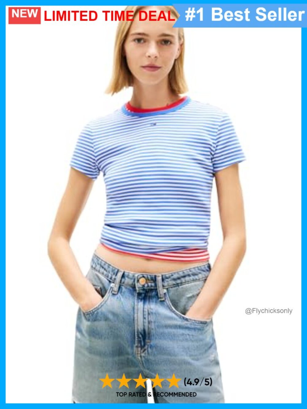 Ribbed Cotton Blend Graphic Tee Slim Fit Crew Neck Short Sleeve Casual Top